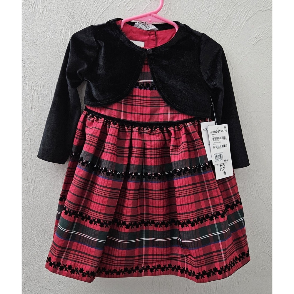 *NEW w/Tags PIPPA & JULIE Girls Size 18 Months Red Plaid Dress Black Sweater